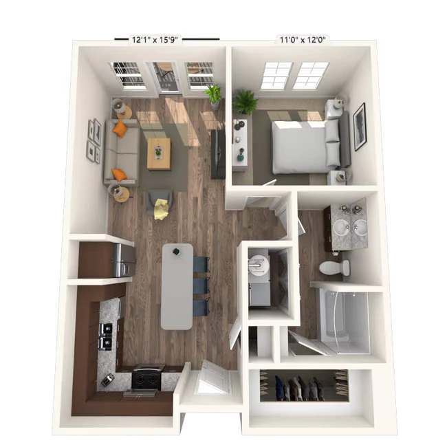 Traditional 1x1 698-783 SF 439 floor plan
